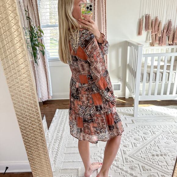 Hayden Paisley Patchwork Ruffle Neck Chiffon Tunic Dress - Picture 5 of 10